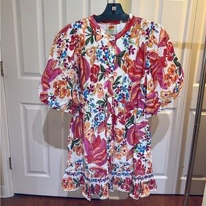 Farm Rio Floral Puff Sleeve Mini Dress (size large)